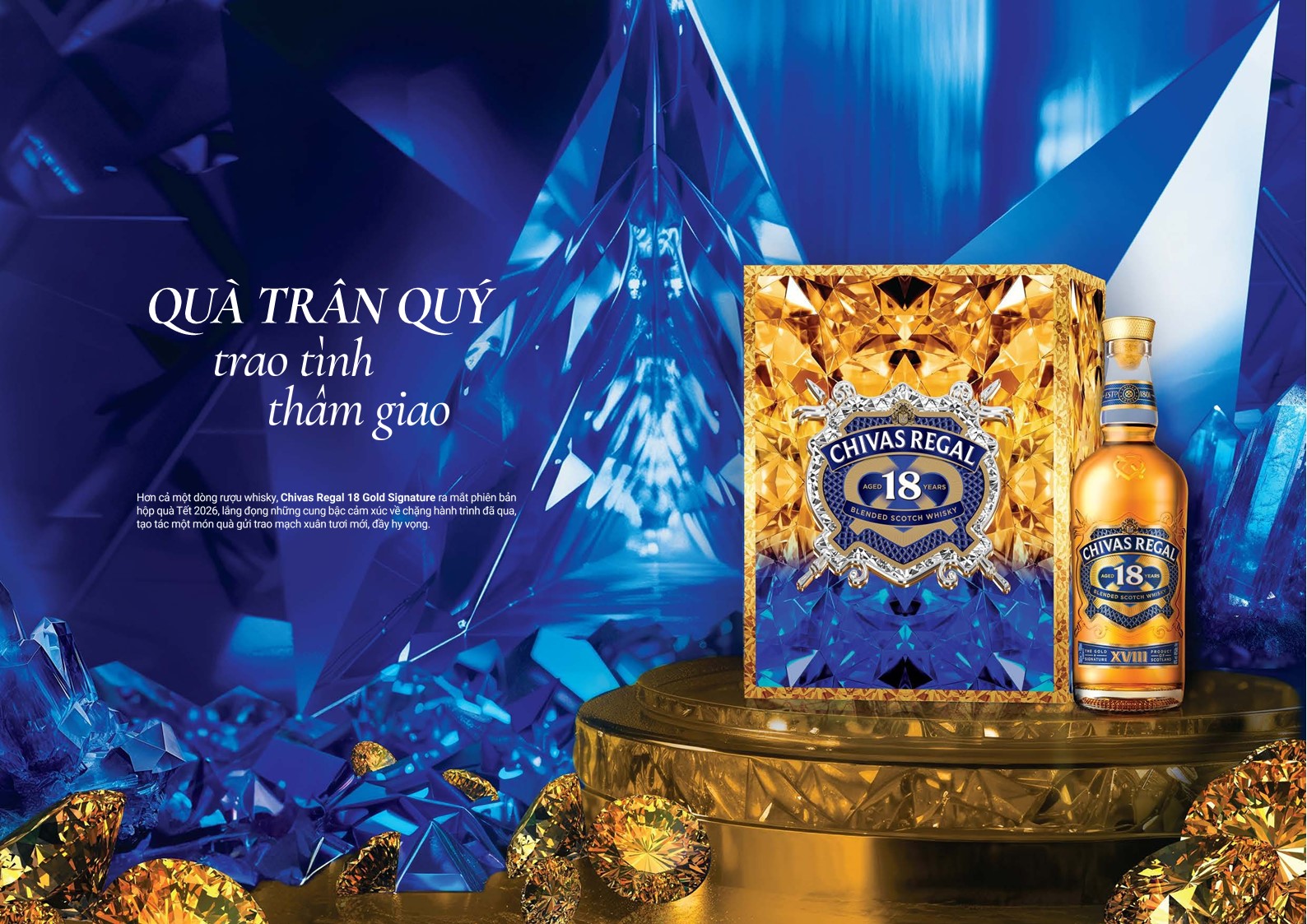 Chivas Regal 18 Gold Signature năm hộp quà 2026 sang trọng